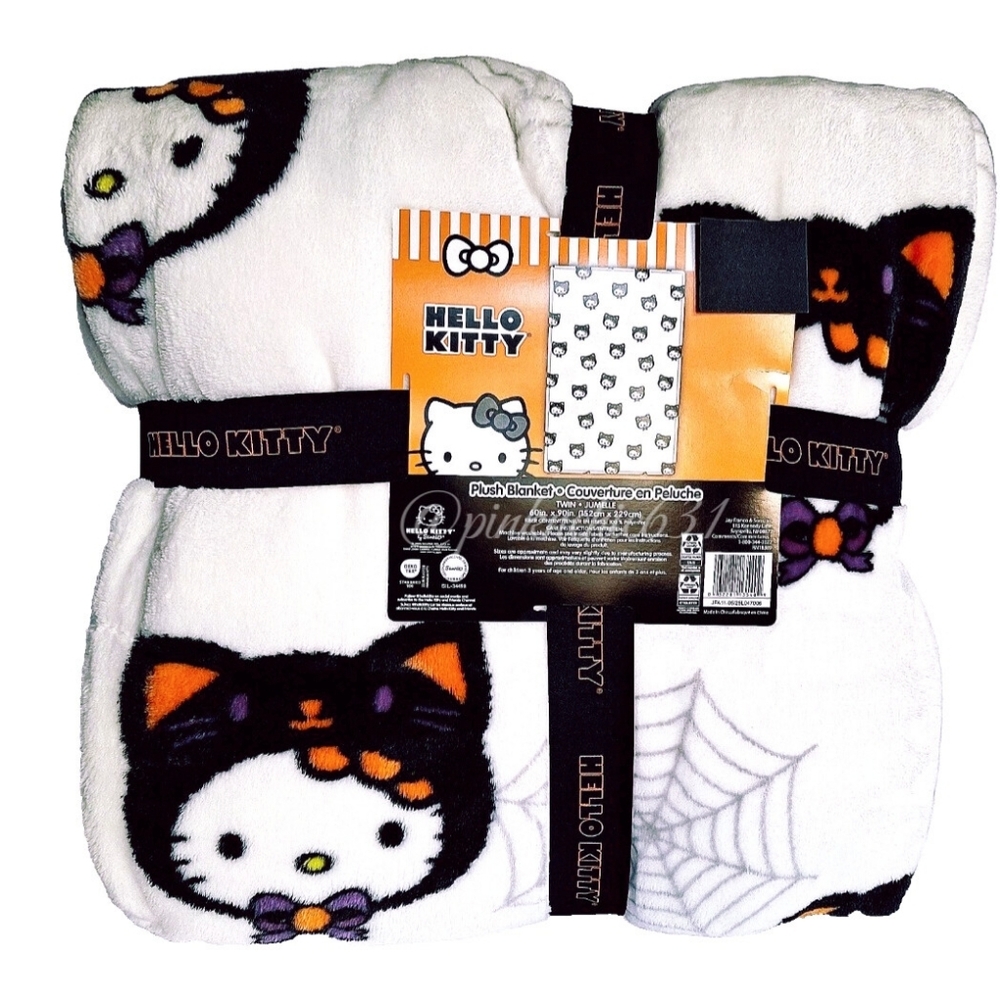Sanrio Hello Kitty Halloween Cat Costume With Spider Webs Plush Throw Blanket